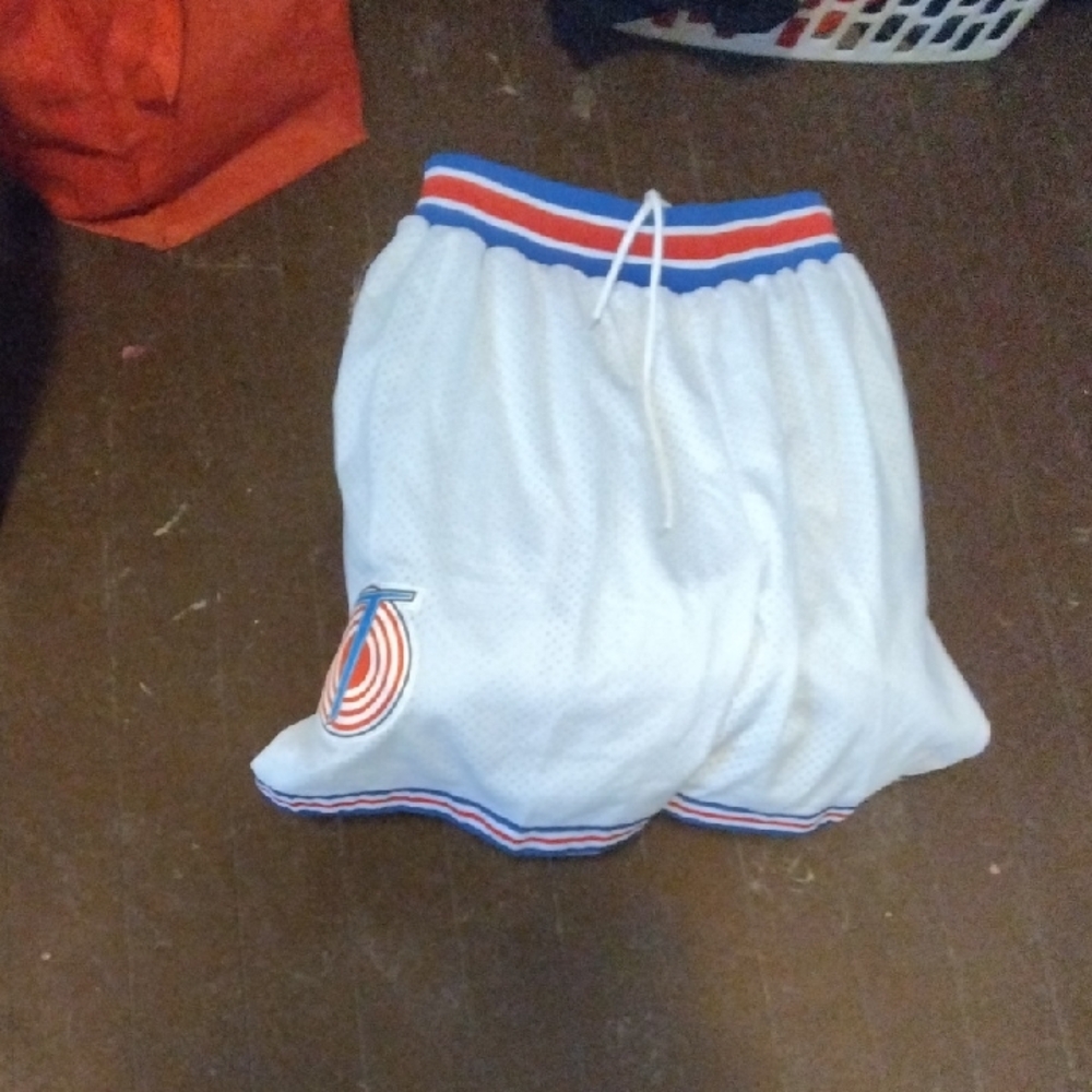 Warner Bros. White Athletic Mesh Shorts with Red & Blue Trim